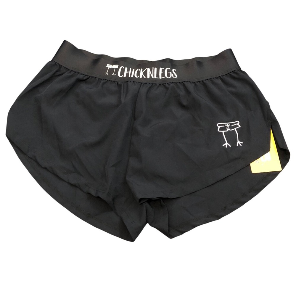 NEW ChicknLegs Split Shorts Womens M Black 1.5 Inch Inseam Running Athletic